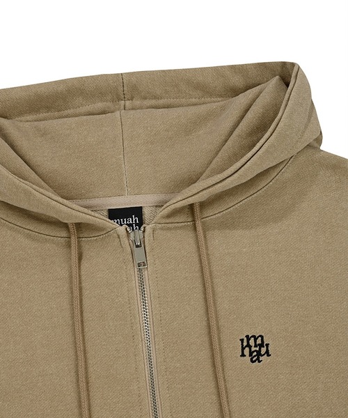 muahmuah(ムーアムーア)の「A'GEM/9 × .kom 『muah muah/ムーアムーア』 STITCH LOGO PIGMENT HOOD ZIPUP/ステッチロゴ ピグメントフードジップアップパーカー(パーカー・レディース・チャコールグレー/ベージュ・FREE)」の16枚目の写真