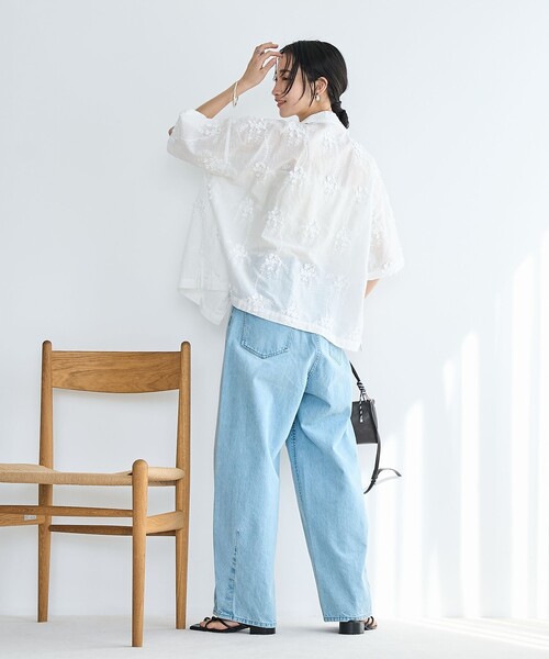 coen（コーエン）の「【新色登場・追加】3Dフラワー刺繍 ハーフスリーブシャツ（シャツ/ブラウス・レディース・ロイヤルブルー/ブラック/オフホワイト/ナチュラル/ライム・M/L）」の11枚目の写真