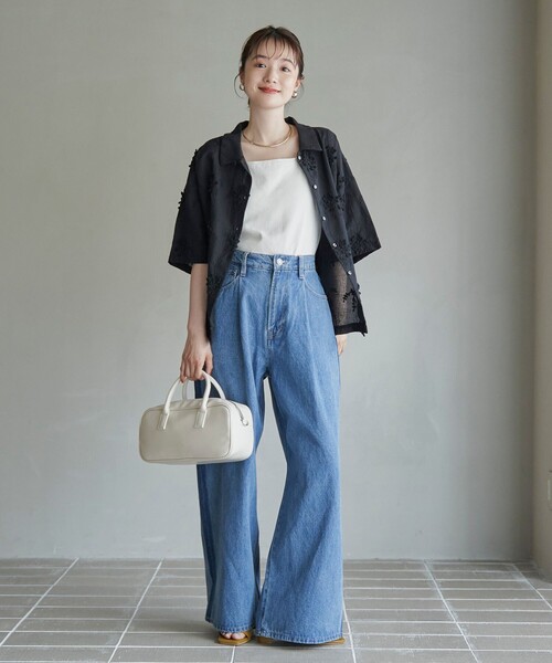 coen（コーエン）の「【新色登場・追加】3Dフラワー刺繍 ハーフスリーブシャツ（シャツ/ブラウス・レディース・ロイヤルブルー/ブラック/オフホワイト/ナチュラル/ライム・M/L）」の17枚目の写真