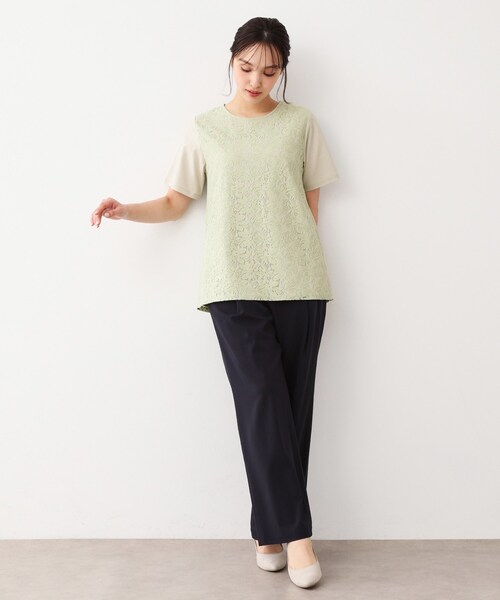 LAURA ASHLEY(ローラアシュレイ)の「【人気デザインがアップデート!洗える】身頃レースTシャツ(Tシャツ/カットソー・レディース・オフホワイト/ライトグリーン/ネイビー・40/38)」の16枚目の写真
