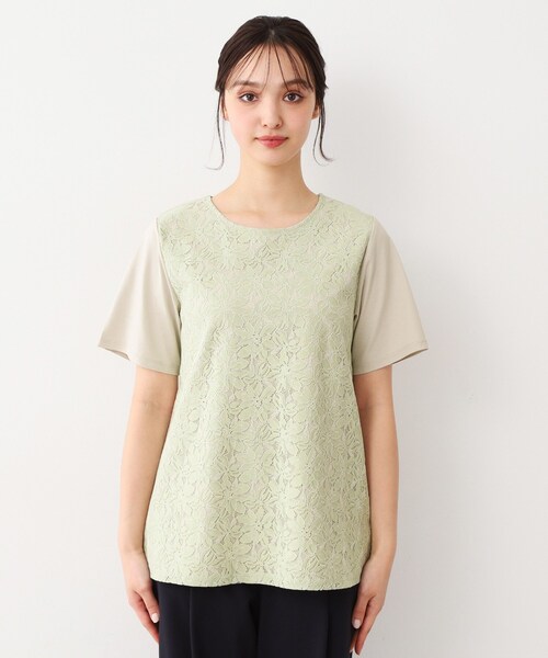 LAURA ASHLEY(ローラアシュレイ)の「【人気デザインがアップデート!洗える】身頃レースTシャツ(Tシャツ/カットソー・レディース・オフホワイト/ライトグリーン/ネイビー・40/38)」の9枚目の写真