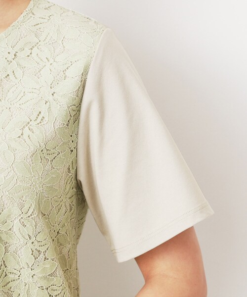 LAURA ASHLEY(ローラアシュレイ)の「【人気デザインがアップデート!洗える】身頃レースTシャツ(Tシャツ/カットソー・レディース・オフホワイト/ライトグリーン/ネイビー・40/38)」の5枚目の写真