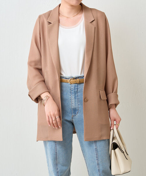 Jena espace merveilleux（ジェナ　エスパスメルヴェイユ）の「メッシュシェルボタンジャケット（テーラードジャケット・レディース・ベージュ/オフホワイト・FREE）」の2枚目の写真