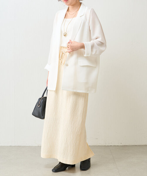 Jena espace merveilleux（ジェナ　エスパスメルヴェイユ）の「メッシュシェルボタンジャケット（テーラードジャケット・レディース・ベージュ/オフホワイト・FREE）」の4枚目の写真