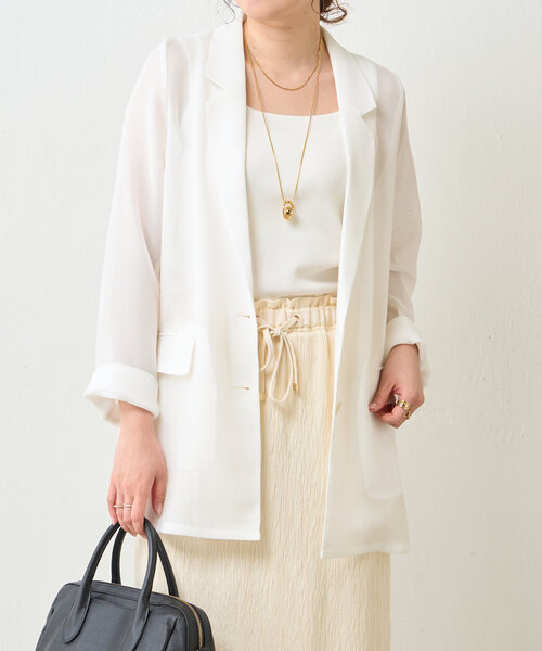 Jena espace merveilleux（ジェナ　エスパスメルヴェイユ）の「メッシュシェルボタンジャケット（テーラードジャケット・レディース・ベージュ/オフホワイト・FREE）」の7枚目の写真