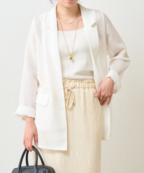 Jena espace merveilleux（ジェナ　エスパスメルヴェイユ）の「メッシュシェルボタンジャケット（テーラードジャケット・レディース・ベージュ/オフホワイト・FREE）」の8枚目の写真