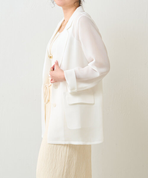 Jena espace merveilleux（ジェナ　エスパスメルヴェイユ）の「メッシュシェルボタンジャケット（テーラードジャケット・レディース・ベージュ/オフホワイト・FREE）」の9枚目の写真
