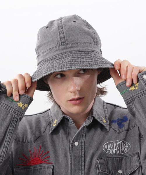 MANASTASH（マナスタッシュ）の「MANASTASH/マナスタッシュ/WASHED DENIM HAT/ウォッシュド デニムハット（ハット・メンズ・その他35/ブラック/ホワイト系2・F）」の4枚目の写真