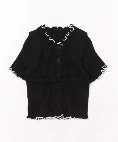 Lilamusant（リラミュゾン）の「【RS】【Lilamusant(リラミュゾン)】配色メロー半袖リブニットクロップドトップス（カーディガン/ボレロ・レディース・アイボリー/ホワイト/ピンク/ブルー/ブラック・FREE）」の19枚目の写真