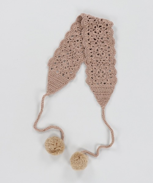 ポンポン付き レースイヤーマフ/イヤマフ/ヘアバンド（イヤーマフ