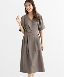 7days Life Styling | 麻調合繊カシュクールタイトスカートワンピース(しわになりにくい・接触冷感・UVカット・ウォッシャブル)<大きいサイズ有>(ワンピース)