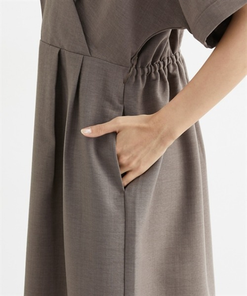 セール】麻調合繊カシュクールタイトスカートワンピース(しわに