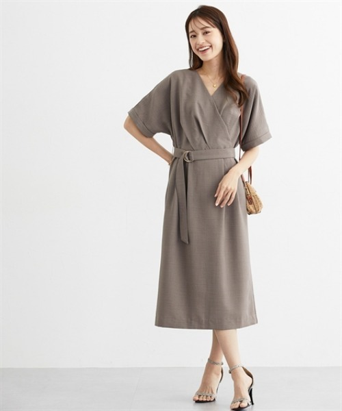 7days Life Styling(セブンデイズライフスタイリング)の「麻調合繊カシュクールタイトスカートワンピース(しわになりにくい・接触冷感・UVカット・ウォッシャブル)<大きいサイズ有>(ワンピース・レディース・グリーン/モカ/ネイビー・S/M/L/LL/3L/4L/5L/6L)」の8枚目の写真