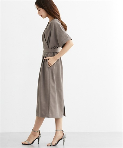 7days Life Styling(セブンデイズライフスタイリング)の「麻調合繊カシュクールタイトスカートワンピース(しわになりにくい・接触冷感・UVカット・ウォッシャブル)<大きいサイズ有>(ワンピース・レディース・グリーン/モカ/ネイビー・S/M/L/LL/3L/4L/5L/6L)」の7枚目の写真
