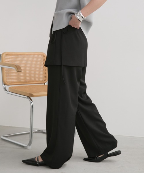 Aunt Marie's（アントマリーズ）の「スカートレイヤードタックスラックスパンツ（スラックス・レディース・ブラック/チャコールグレー・LARGE/MEDIUM/SMALL）」の5枚目の写真