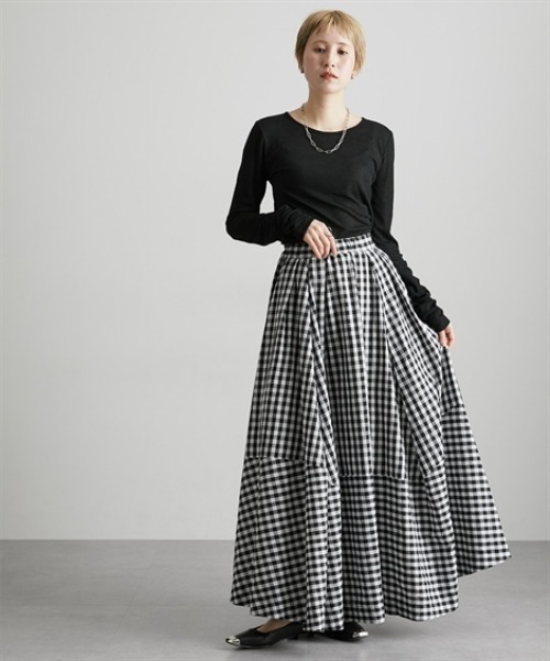 Soiunique（スワユニーク）の「総柄ロング丈イレギュラーデザイン用尺フレアスカート ［Soiunique］（スカート・レディース・チェック/ストライプ・S～Ｍ/L～LL）」の8枚目の写真