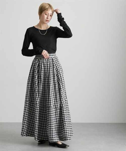 Soiunique（スワユニーク）の「総柄ロング丈イレギュラーデザイン用尺フレアスカート ［Soiunique］（スカート・レディース・チェック/ストライプ・S～Ｍ/L～LL）」の12枚目の写真