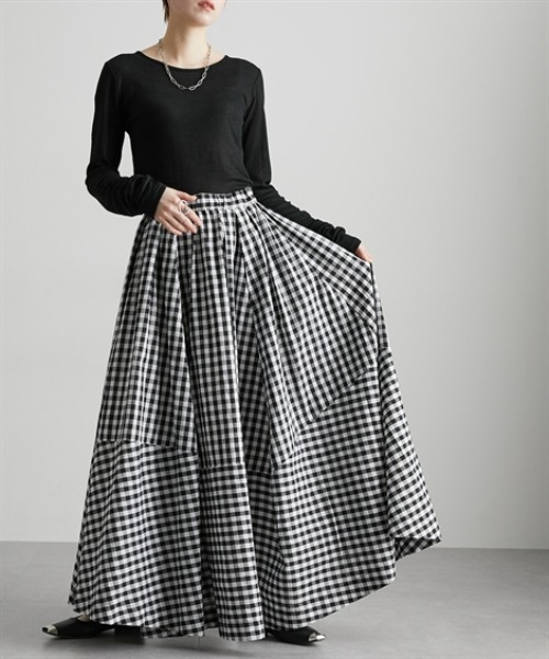 Soiunique（スワユニーク）の「総柄ロング丈イレギュラーデザイン用尺フレアスカート ［Soiunique］（スカート・レディース・チェック/ストライプ・S～Ｍ/L～LL）」の15枚目の写真