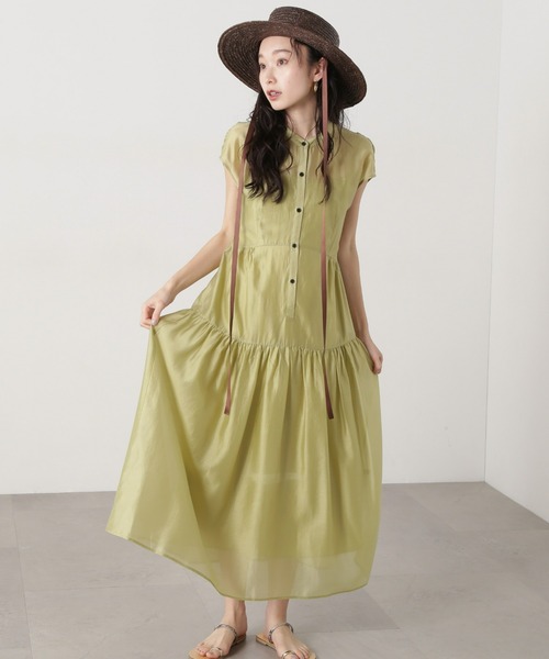 N.(N. Natural Beauty Basic)(エヌエヌナチュラルビューティーベーシック)の「バンドカラーシアーワンピース(ワンピース・レディース・オレンジ/イエロー/ブラウン・MEDIUM)」の2枚目の写真