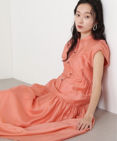 N.(N. Natural Beauty Basic)(エヌエヌナチュラルビューティーベーシック)の「バンドカラーシアーワンピース(ワンピース・レディース・オレンジ/イエロー/ブラウン・MEDIUM)」の3枚目の写真