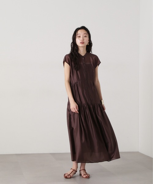 N.(N. Natural Beauty Basic)(エヌエヌナチュラルビューティーベーシック)の「バンドカラーシアーワンピース(ワンピース・レディース・オレンジ/イエロー/ブラウン・MEDIUM)」の6枚目の写真