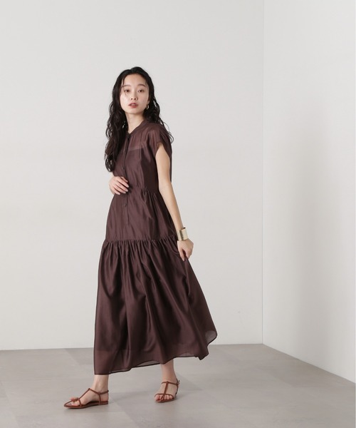 N.(N. Natural Beauty Basic)(エヌエヌナチュラルビューティーベーシック)の「バンドカラーシアーワンピース(ワンピース・レディース・オレンジ/イエロー/ブラウン・MEDIUM)」の7枚目の写真