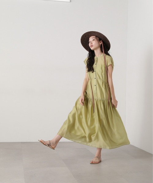 N.(N. Natural Beauty Basic)(エヌエヌナチュラルビューティーベーシック)の「バンドカラーシアーワンピース(ワンピース・レディース・オレンジ/イエロー/ブラウン・MEDIUM)」の9枚目の写真