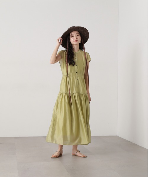 N.(N. Natural Beauty Basic)(エヌエヌナチュラルビューティーベーシック)の「バンドカラーシアーワンピース(ワンピース・レディース・オレンジ/イエロー/ブラウン・MEDIUM)」の10枚目の写真