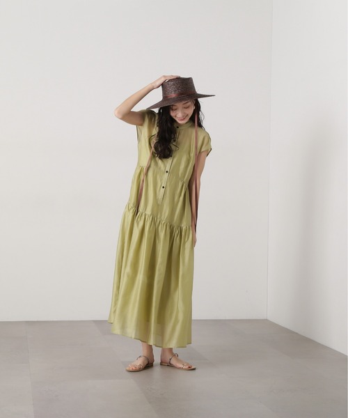 N.(N. Natural Beauty Basic)(エヌエヌナチュラルビューティーベーシック)の「バンドカラーシアーワンピース(ワンピース・レディース・オレンジ/イエロー/ブラウン・MEDIUM)」の11枚目の写真