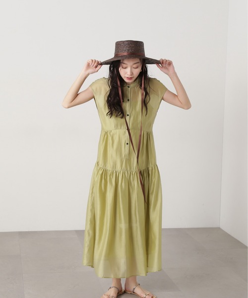 N.(N. Natural Beauty Basic)(エヌエヌナチュラルビューティーベーシック)の「バンドカラーシアーワンピース(ワンピース・レディース・オレンジ/イエロー/ブラウン・MEDIUM)」の13枚目の写真