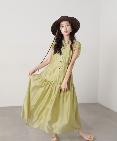 N.(N. Natural Beauty Basic)(エヌエヌナチュラルビューティーベーシック)の「バンドカラーシアーワンピース(ワンピース・レディース・オレンジ/イエロー/ブラウン・MEDIUM)」の14枚目の写真