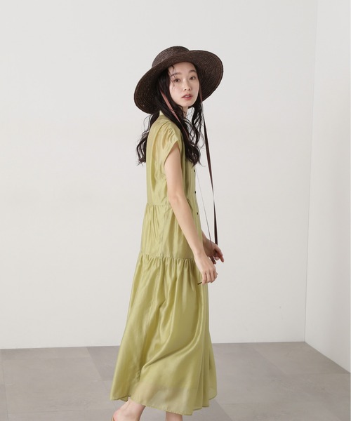 N.(N. Natural Beauty Basic)(エヌエヌナチュラルビューティーベーシック)の「バンドカラーシアーワンピース(ワンピース・レディース・オレンジ/イエロー/ブラウン・MEDIUM)」の15枚目の写真