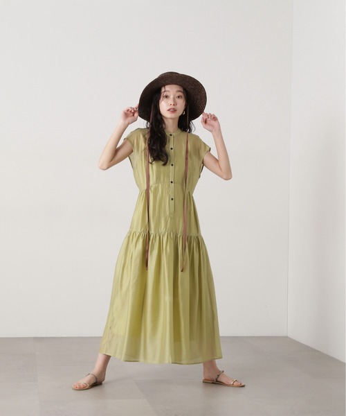 N.(N. Natural Beauty Basic)(エヌエヌナチュラルビューティーベーシック)の「バンドカラーシアーワンピース(ワンピース・レディース・オレンジ/イエロー/ブラウン・MEDIUM)」の17枚目の写真