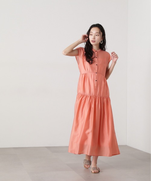 N.(N. Natural Beauty Basic)(エヌエヌナチュラルビューティーベーシック)の「バンドカラーシアーワンピース(ワンピース・レディース・オレンジ/イエロー/ブラウン・MEDIUM)」の20枚目の写真