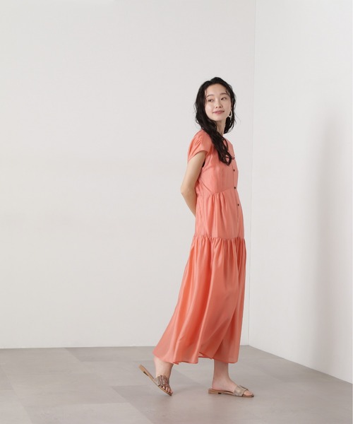 N.(N. Natural Beauty Basic)(エヌエヌナチュラルビューティーベーシック)の「バンドカラーシアーワンピース(ワンピース・レディース・オレンジ/イエロー/ブラウン・MEDIUM)」の21枚目の写真