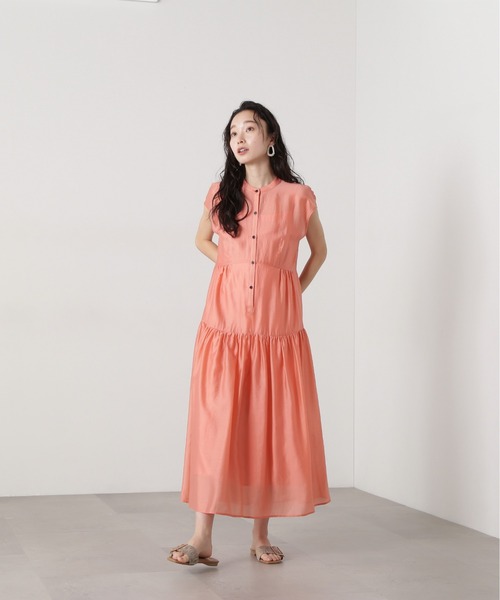 N.(N. Natural Beauty Basic)(エヌエヌナチュラルビューティーベーシック)の「バンドカラーシアーワンピース(ワンピース・レディース・オレンジ/イエロー/ブラウン・MEDIUM)」の22枚目の写真