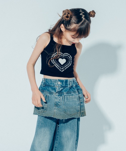 URBAN CHERRY（アーバンチェリー）の「【快適さらリブ素材】ハートロゴダブルストラップキャミソール（キャミソール・キッズ・ピンク/アイボリー/ブラック/ブルー・110cm/120cm/130cm/140cm/150cm）」の14枚目の写真