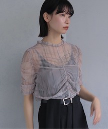cheriella | 【cheriella】プリントシアーギャザートップス半袖 PRINT SHEER GATHER SHORT TOPS(Tシャツ/カットソー)