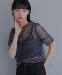 【cheriella】プリントシアーギャザートップス半袖 PRINT SHEER GATHER SHORT TOPS