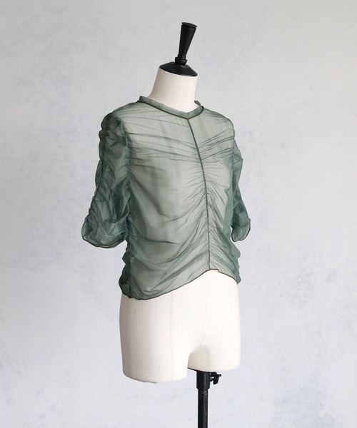 cheriella(シェリエラ)の「【cheriella】プリントシアーギャザートップス半袖 PRINT SHEER GATHER SHORT TOPS(Tシャツ/カットソー・レディース・ベージュ/パープル/カーキ/ブルー/グリーン・M)」の16枚目の写真