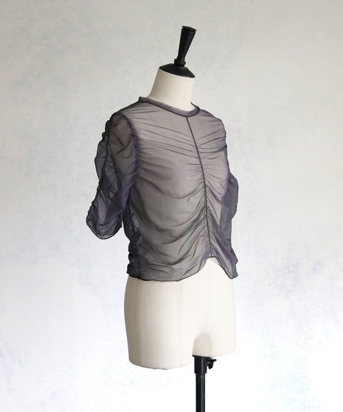cheriella(シェリエラ)の「【cheriella】プリントシアーギャザートップス半袖 PRINT SHEER GATHER SHORT TOPS(Tシャツ/カットソー・レディース・ベージュ/パープル/カーキ/ブルー/グリーン・M)」の18枚目の写真