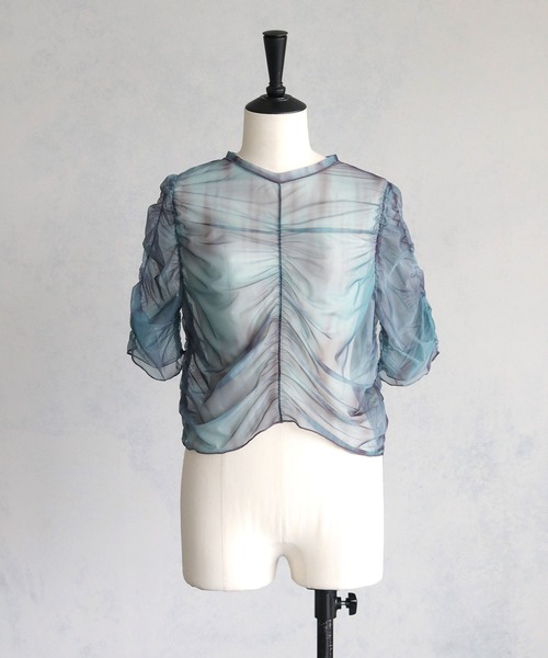cheriella(シェリエラ)の「【cheriella】プリントシアーギャザートップス半袖 PRINT SHEER GATHER SHORT TOPS(Tシャツ/カットソー・レディース・ベージュ/パープル/カーキ/ブルー/グリーン・M)」の19枚目の写真