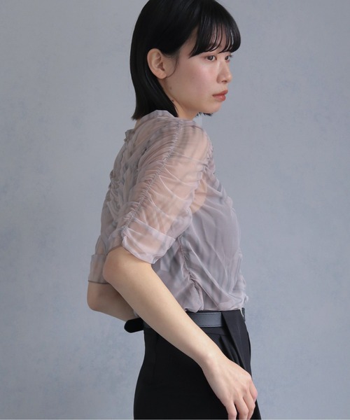 cheriella(シェリエラ)の「【cheriella】プリントシアーギャザートップス半袖 PRINT SHEER GATHER SHORT TOPS(Tシャツ/カットソー・レディース・ベージュ/パープル/カーキ/ブルー/グリーン・M)」の21枚目の写真