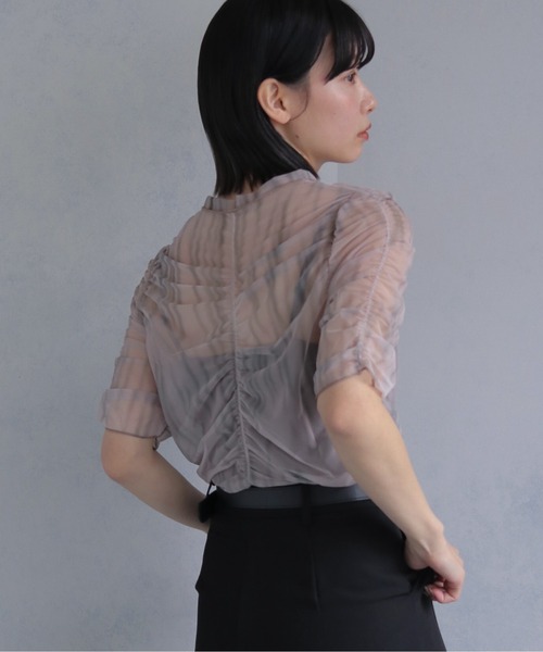 cheriella(シェリエラ)の「【cheriella】プリントシアーギャザートップス半袖 PRINT SHEER GATHER SHORT TOPS(Tシャツ/カットソー・レディース・ベージュ/パープル/カーキ/ブルー/グリーン・M)」の22枚目の写真