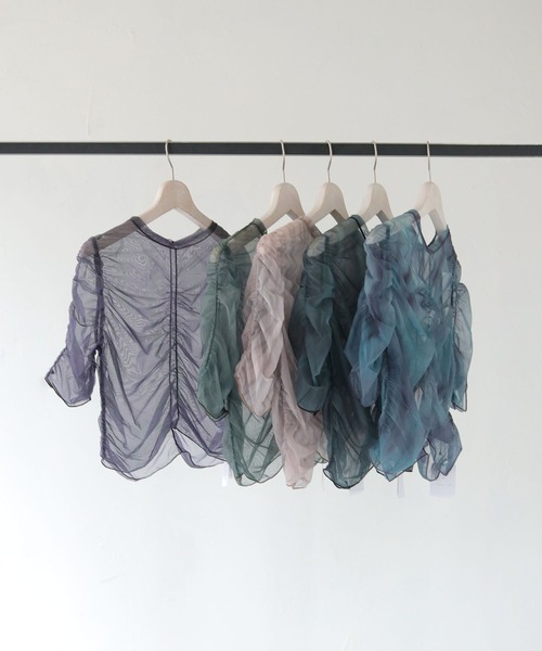 cheriella(シェリエラ)の「【cheriella】プリントシアーギャザートップス半袖 PRINT SHEER GATHER SHORT TOPS(Tシャツ/カットソー・レディース・ベージュ/パープル/カーキ/ブルー/グリーン・M)」の14枚目の写真