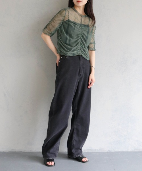 cheriella(シェリエラ)の「【cheriella】プリントシアーギャザートップス半袖 PRINT SHEER GATHER SHORT TOPS(Tシャツ/カットソー・レディース・ベージュ/パープル/カーキ/ブルー/グリーン・M)」の11枚目の写真