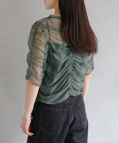 cheriella(シェリエラ)の「【cheriella】プリントシアーギャザートップス半袖 PRINT SHEER GATHER SHORT TOPS(Tシャツ/カットソー・レディース・ベージュ/パープル/カーキ/ブルー/グリーン・M)」の9枚目の写真