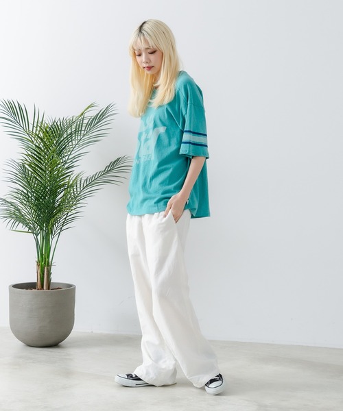 CONVERSE(コンバース)の「【CONVERSE/コンバース】ネップスラブ フットボールTシャツ(Tシャツ/カットソー・レディース・オフホワイト/グリーン・MEDIUM)」の11枚目の写真