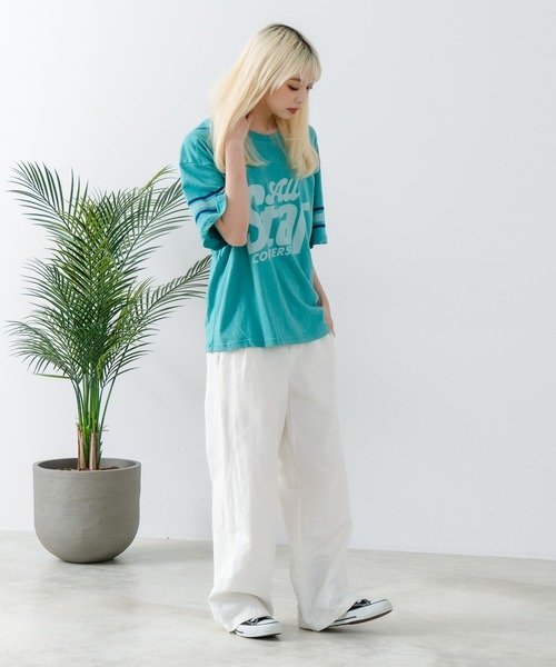 CONVERSE(コンバース)の「【CONVERSE/コンバース】ネップスラブ フットボールTシャツ(Tシャツ/カットソー・レディース・オフホワイト/グリーン・MEDIUM)」の13枚目の写真