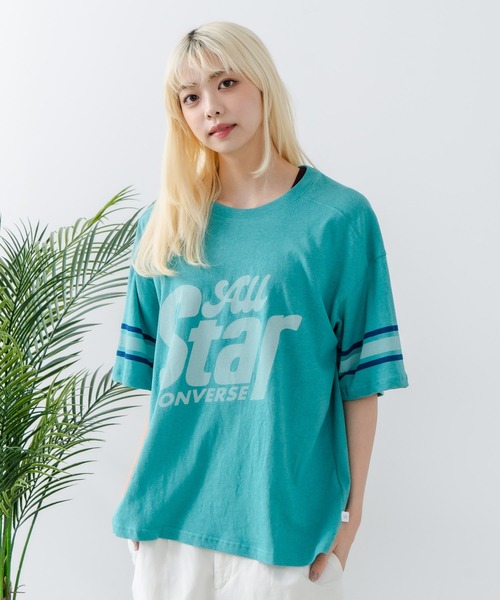 CONVERSE(コンバース)の「【CONVERSE/コンバース】ネップスラブ フットボールTシャツ(Tシャツ/カットソー・レディース・オフホワイト/グリーン・MEDIUM)」の14枚目の写真